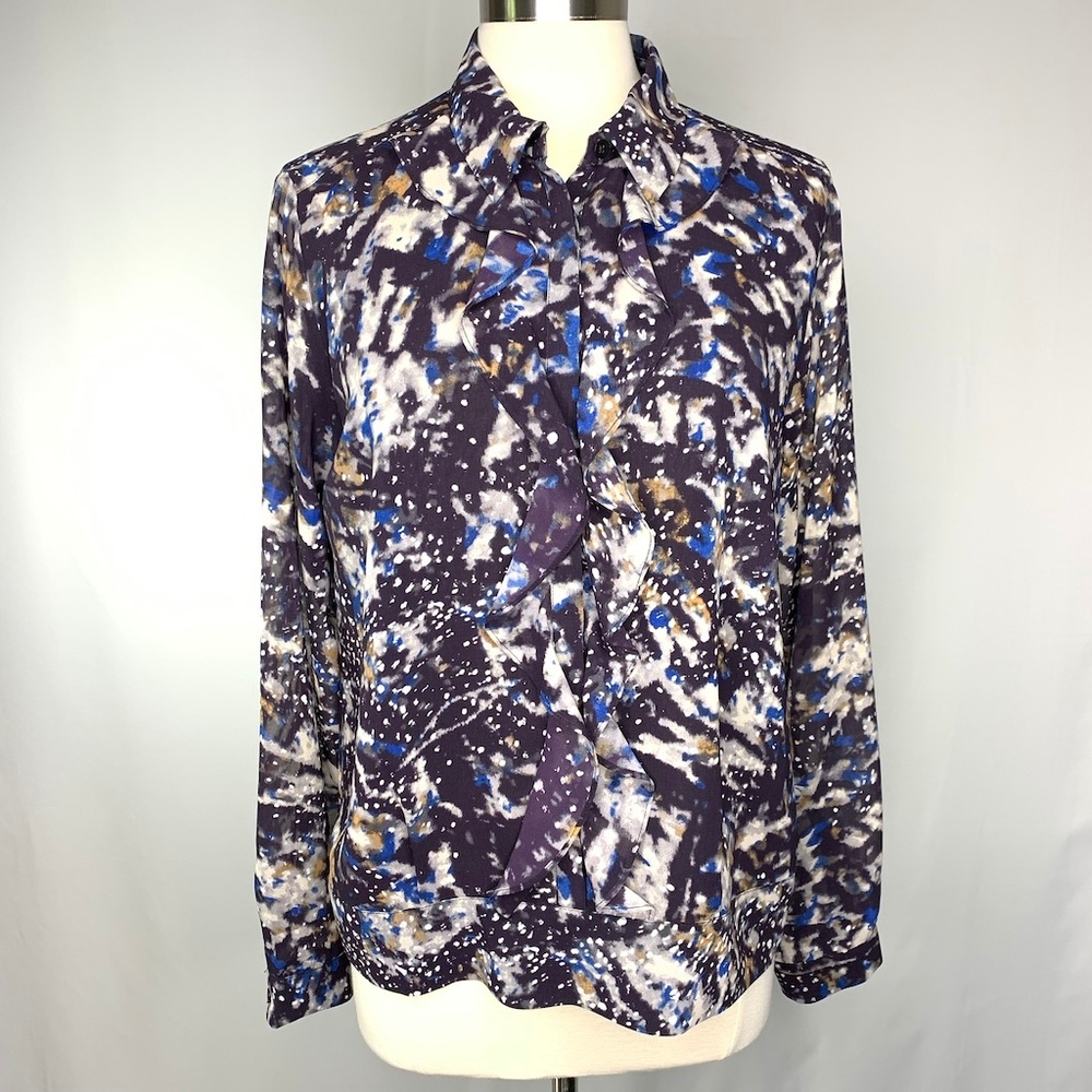 CAbi Starry Night Ruffled Button-Front Size M